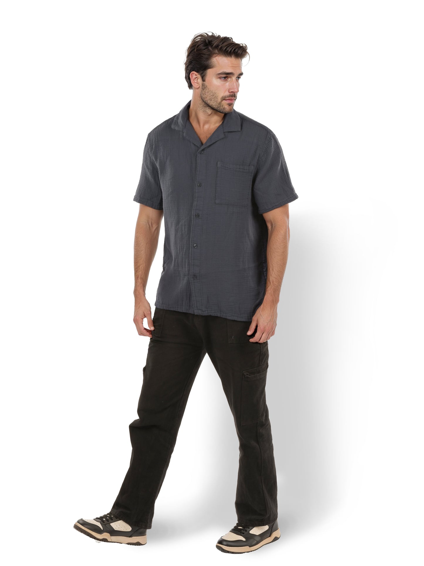 Navy Blue Solid Cotton Shirt