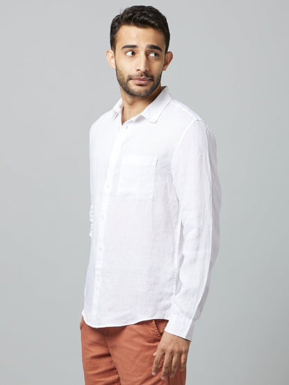 White Solid Linen Shirt