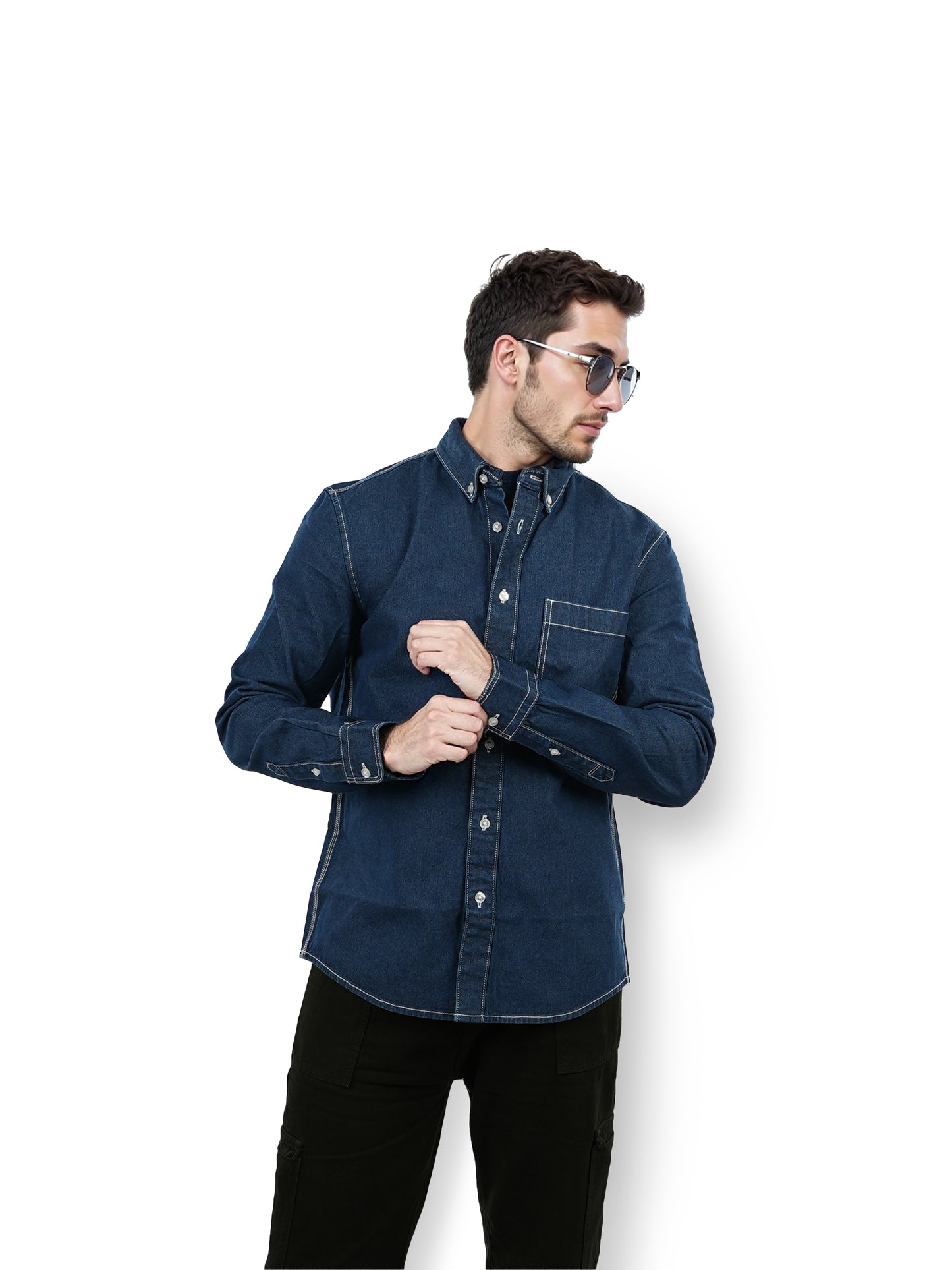 Blue Solid Cotton Shirt