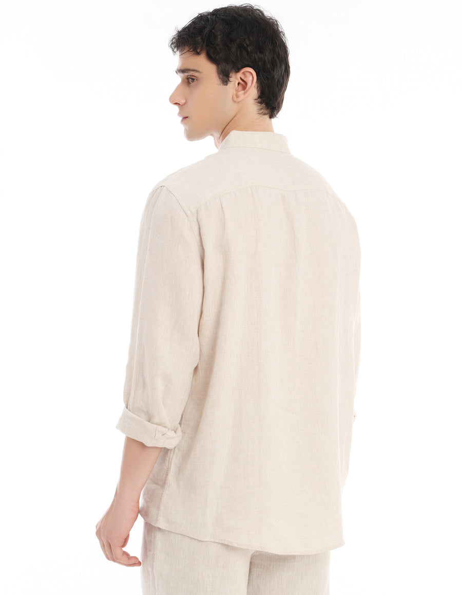 Regular Fit 100% Linen Solid Shirts - Cream