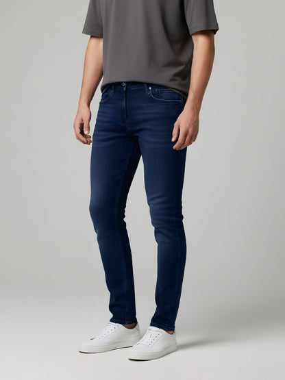 Celio Mens Blue Knit | Dobby Slim Fit Cotton Jeans