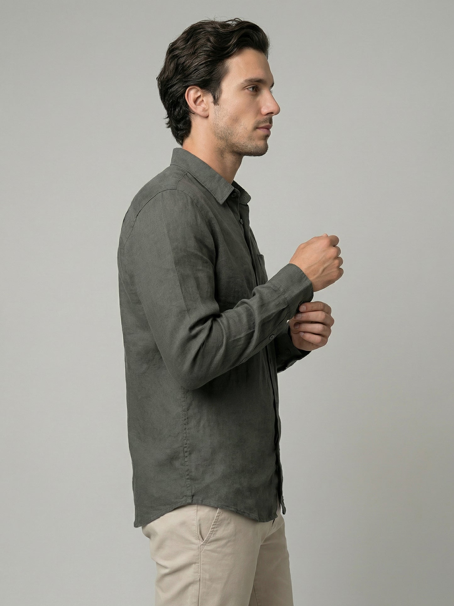 Celio Mens Khaki Solid Regular Fit Linen Shirts