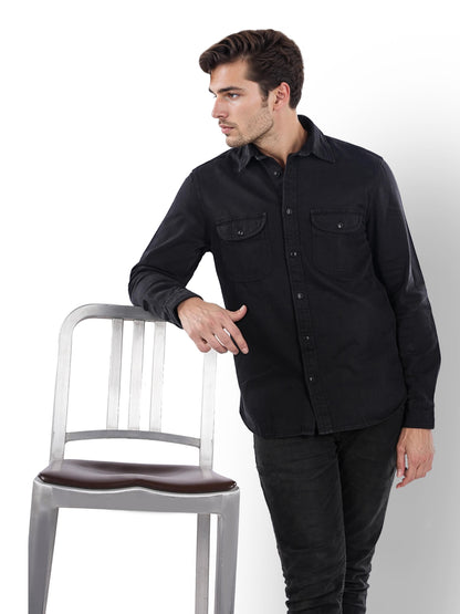 Black Solid Cotton Shirt