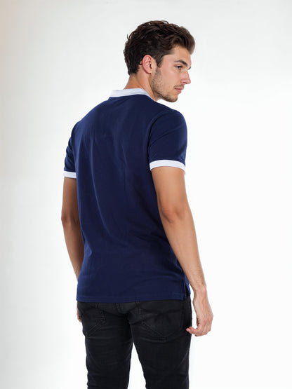 Navy Blue Solid Cotton Polo