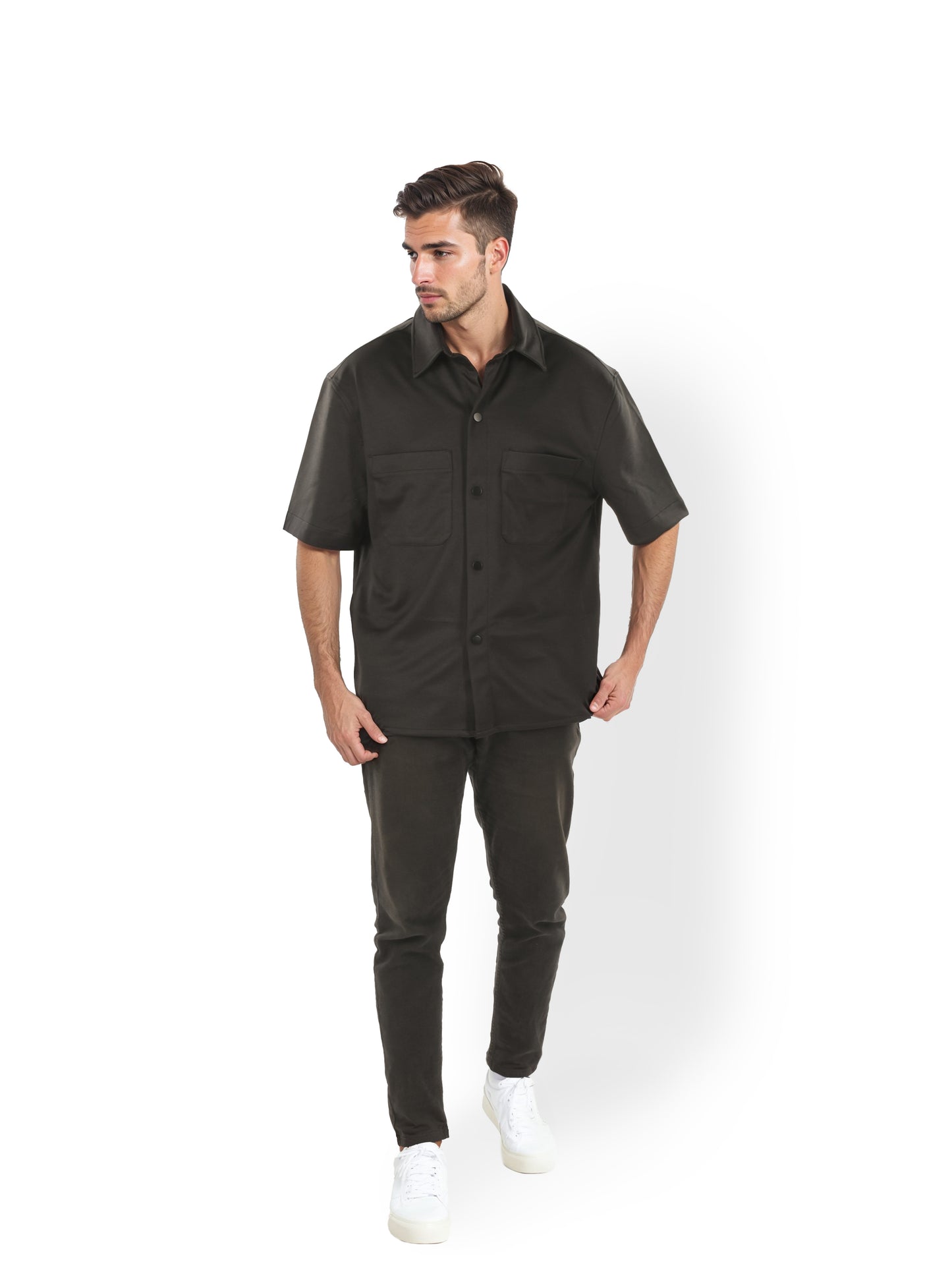 Black Solid Polyester Shirt