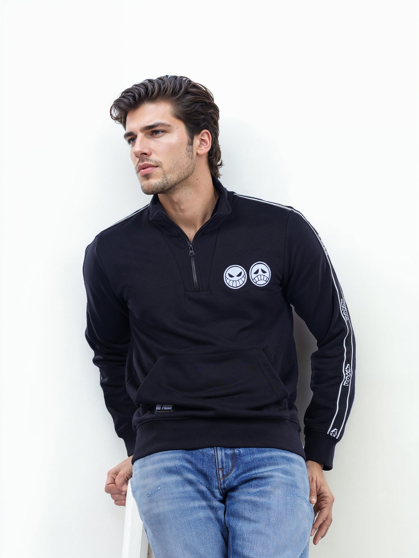 One Piece - Black Printed Cotton Sweatshirt