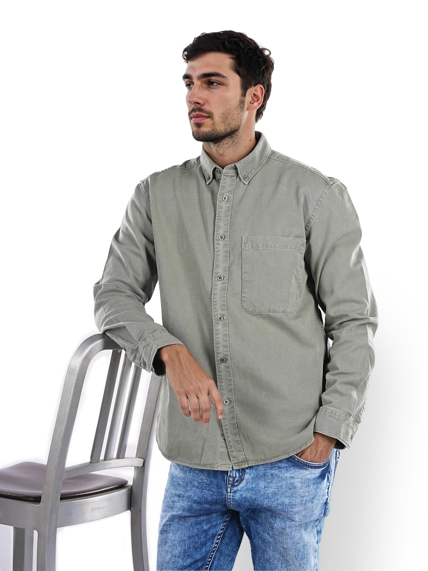 Green Solid Cotton Shirt