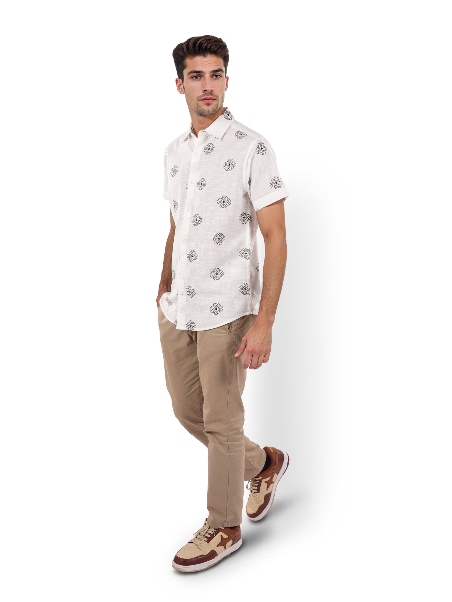 White Printed Cotton Shirt