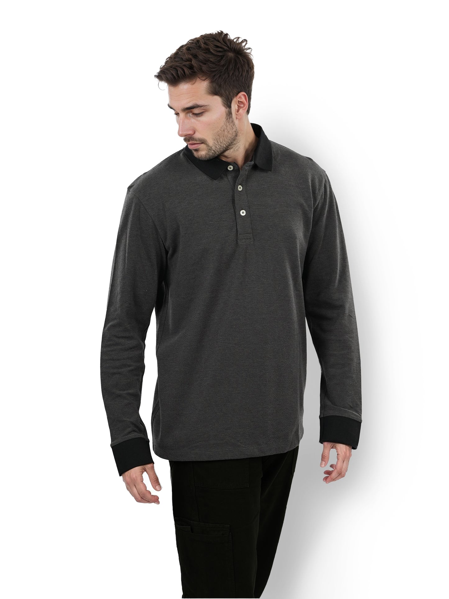 Grey Solid Cotton Polo