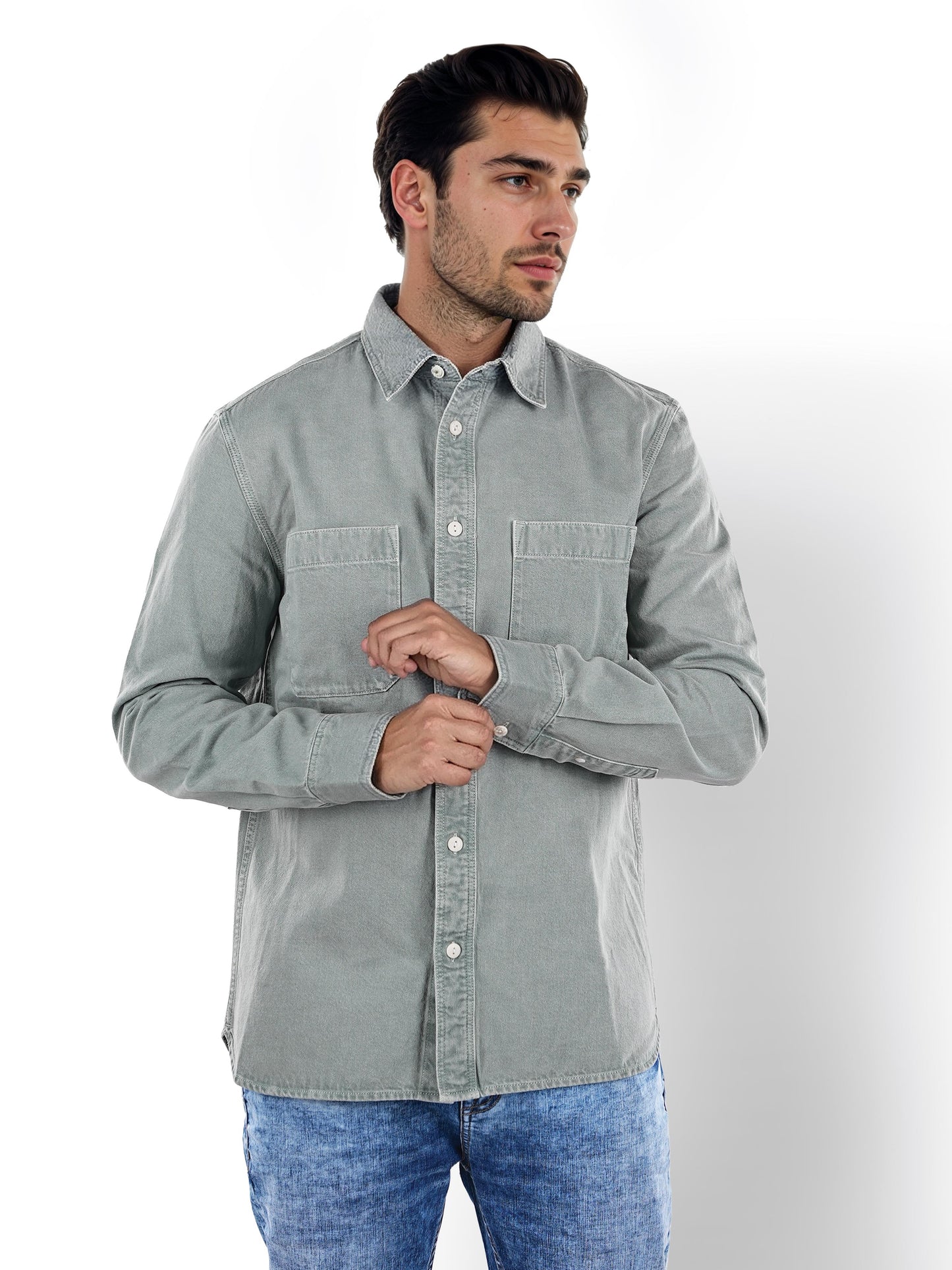 Green Solid Cotton Shirt