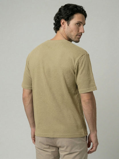 Celio Mens Olive Structured Regular Fit Cotton T-Shirts