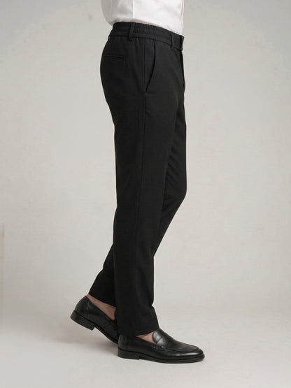 Celio Mens Black Solid 24H Fit Polyester Casual Trouser