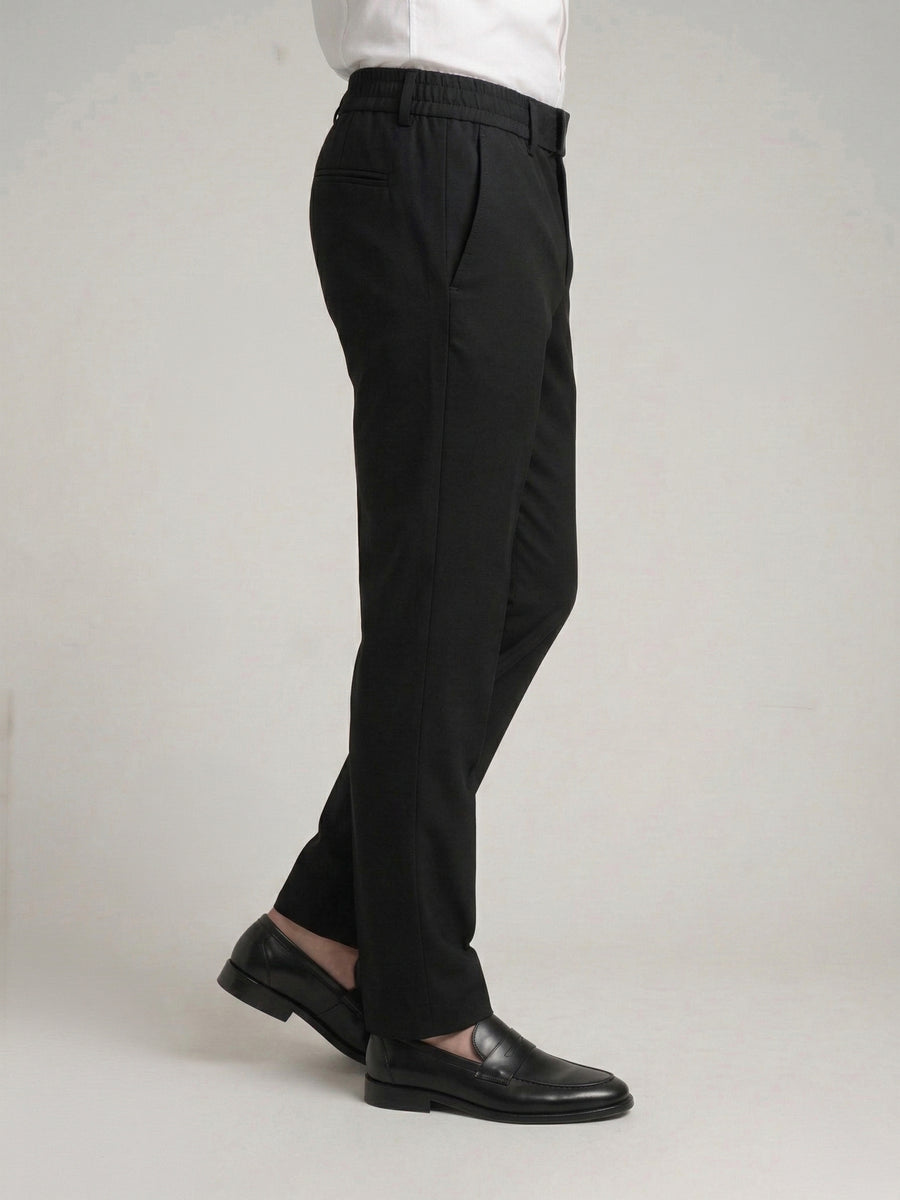 Celio Mens Black Solid 24H Fit Polyester Casual Trouser