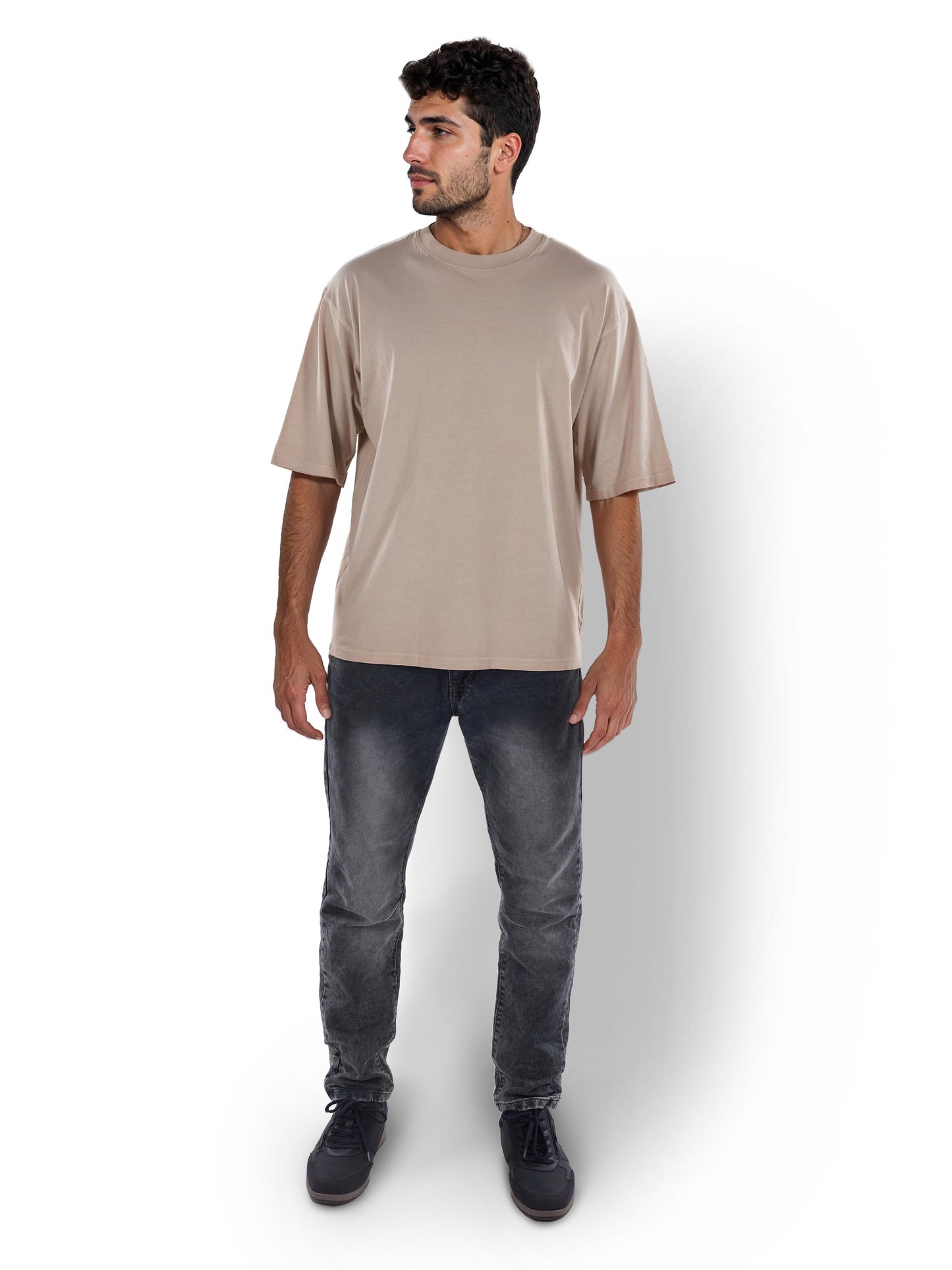 Beige Solid Cotton T-shirt