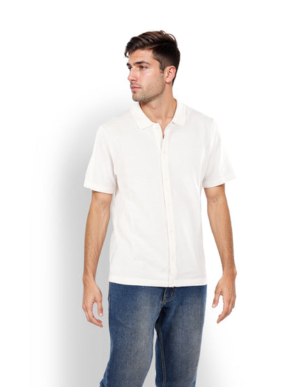 Beige Solid Cotton Shirt