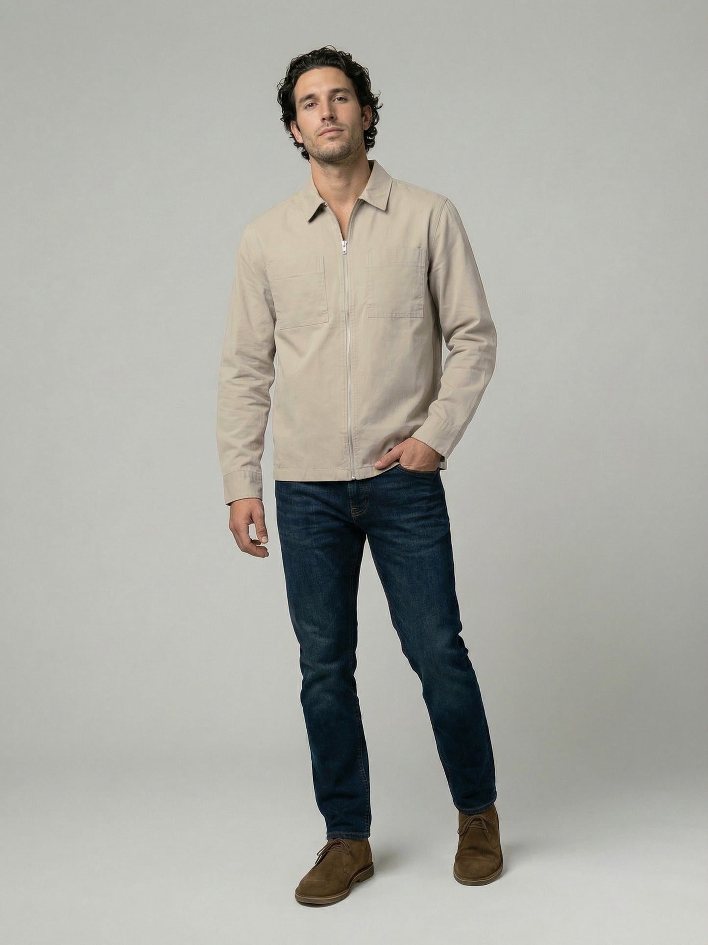 Celio Mens Beige Solid Overshirt Fit Cotton Shirts