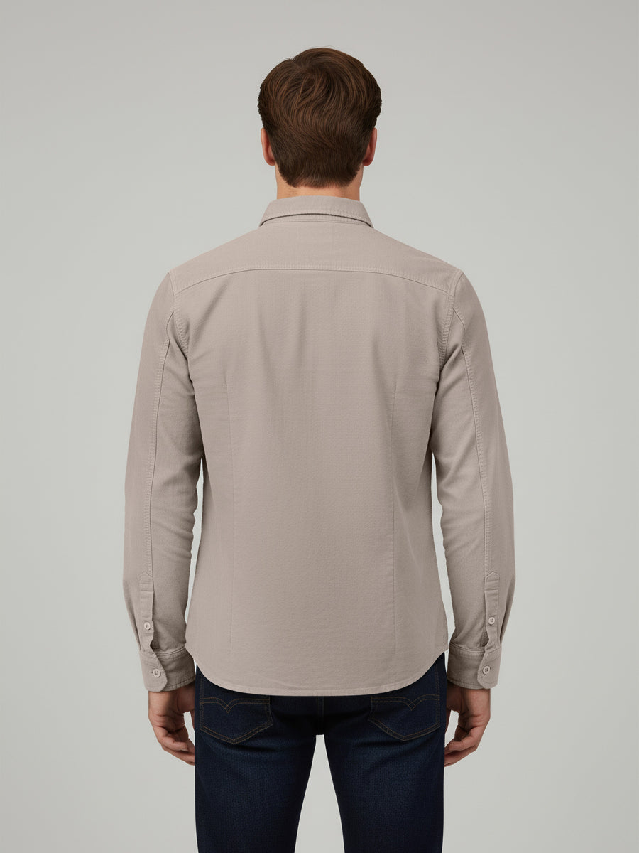 Celio* Beige Cotton Overshirt Men Solid Shirts
