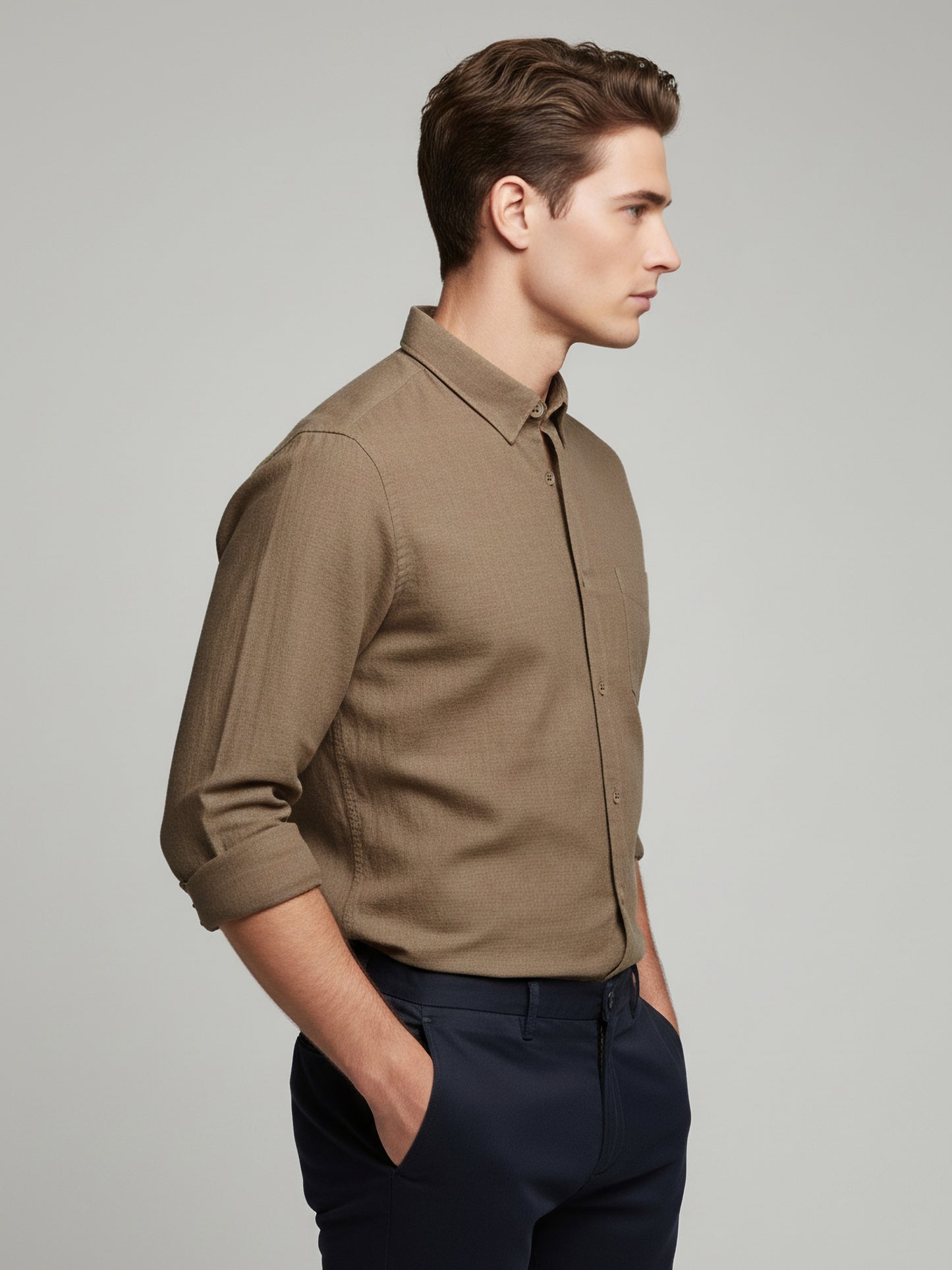 Celio* Linen Solid Men Regular Fit Brown Shirts