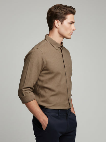 Celio* Linen Solid Men Regular Fit Brown Shirts