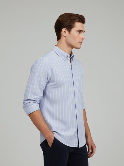 Celio* Men Blue Striped Oversize Cotton Shirts
