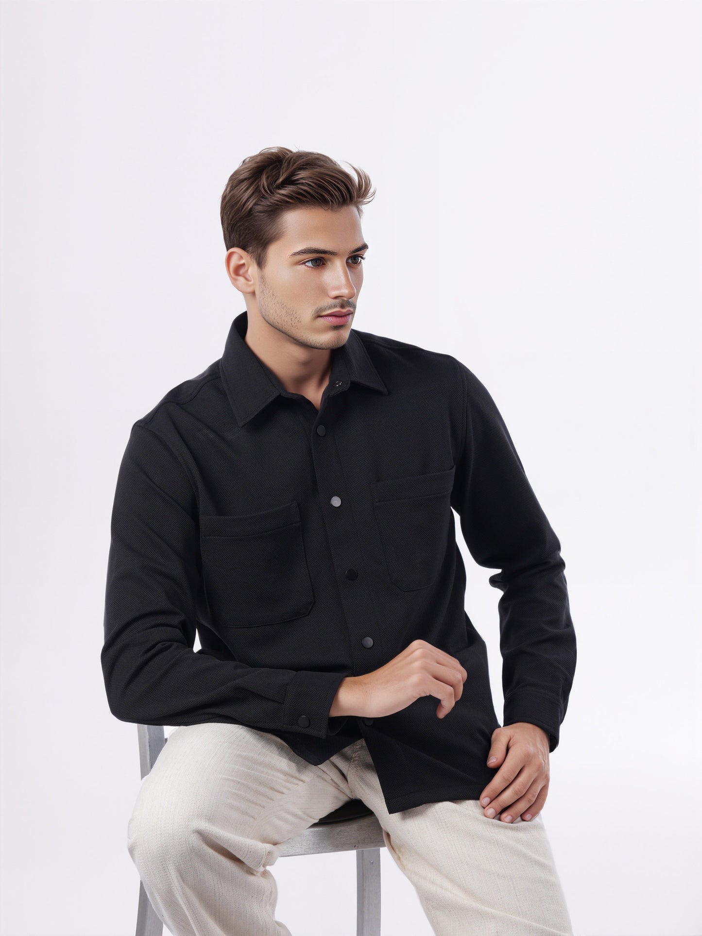 Celio* Men Black Solid Overshirt Polyester Shirts