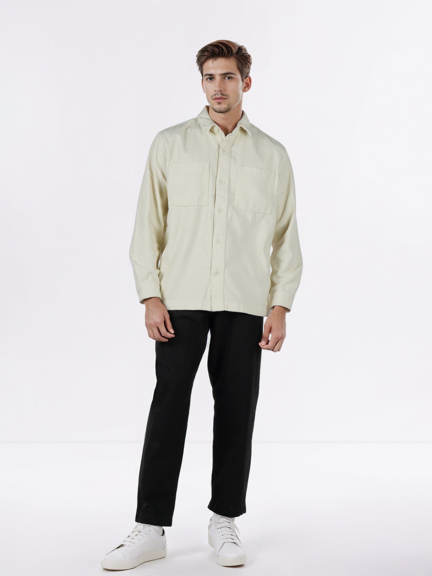 Celio* Men Cream Solid Overshirt Cotton Shirts