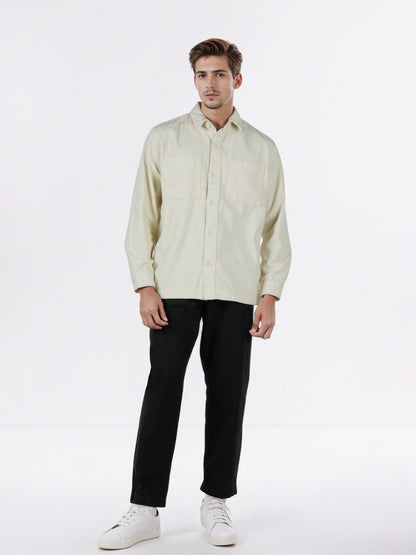 Celio* Men Cream Solid Overshirt Cotton Shirts