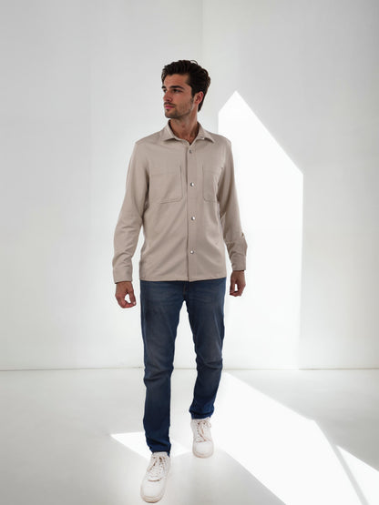 Beige Solid Polyester Shirt