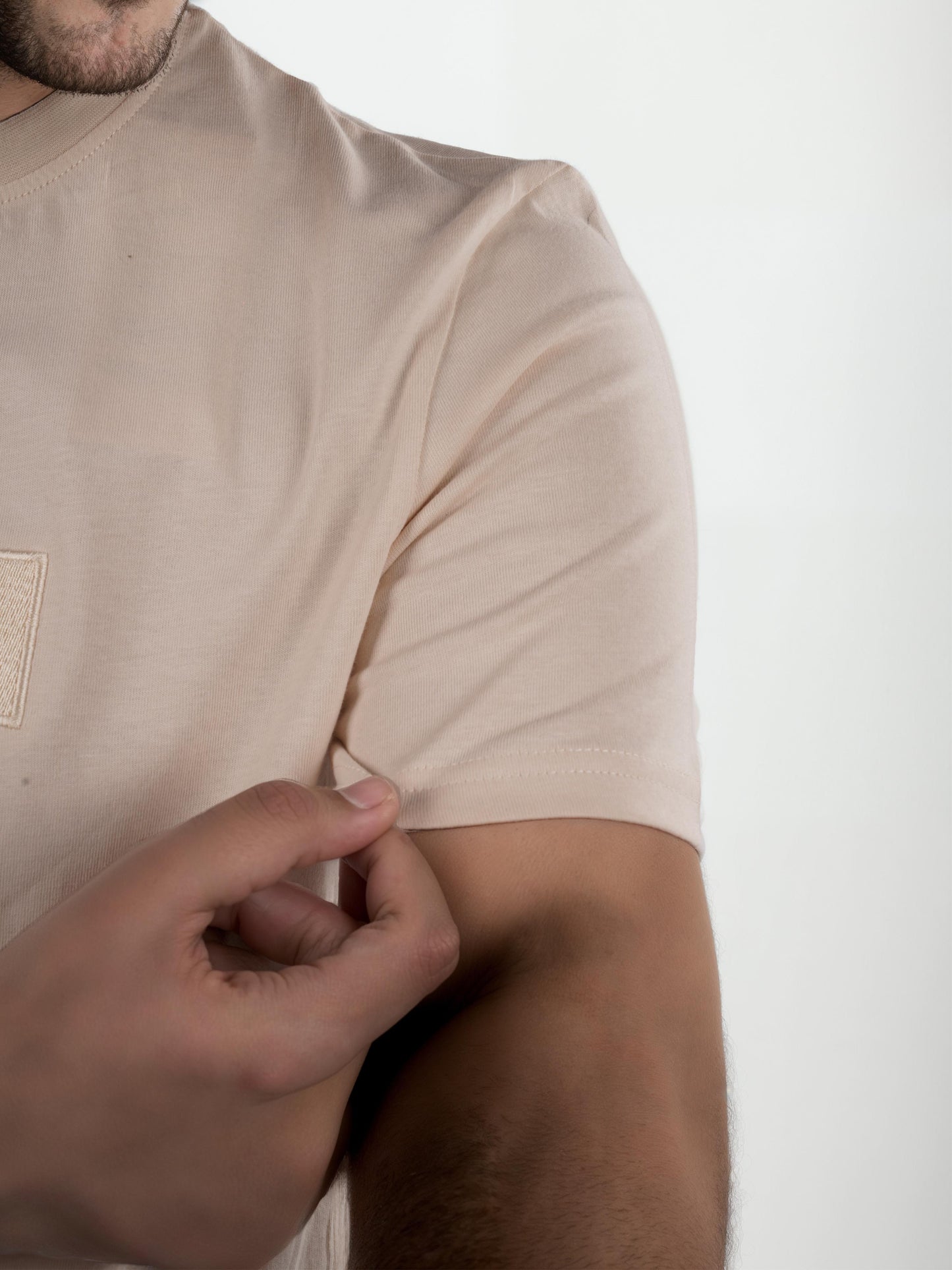 Beige Solid Cotton T-shirt