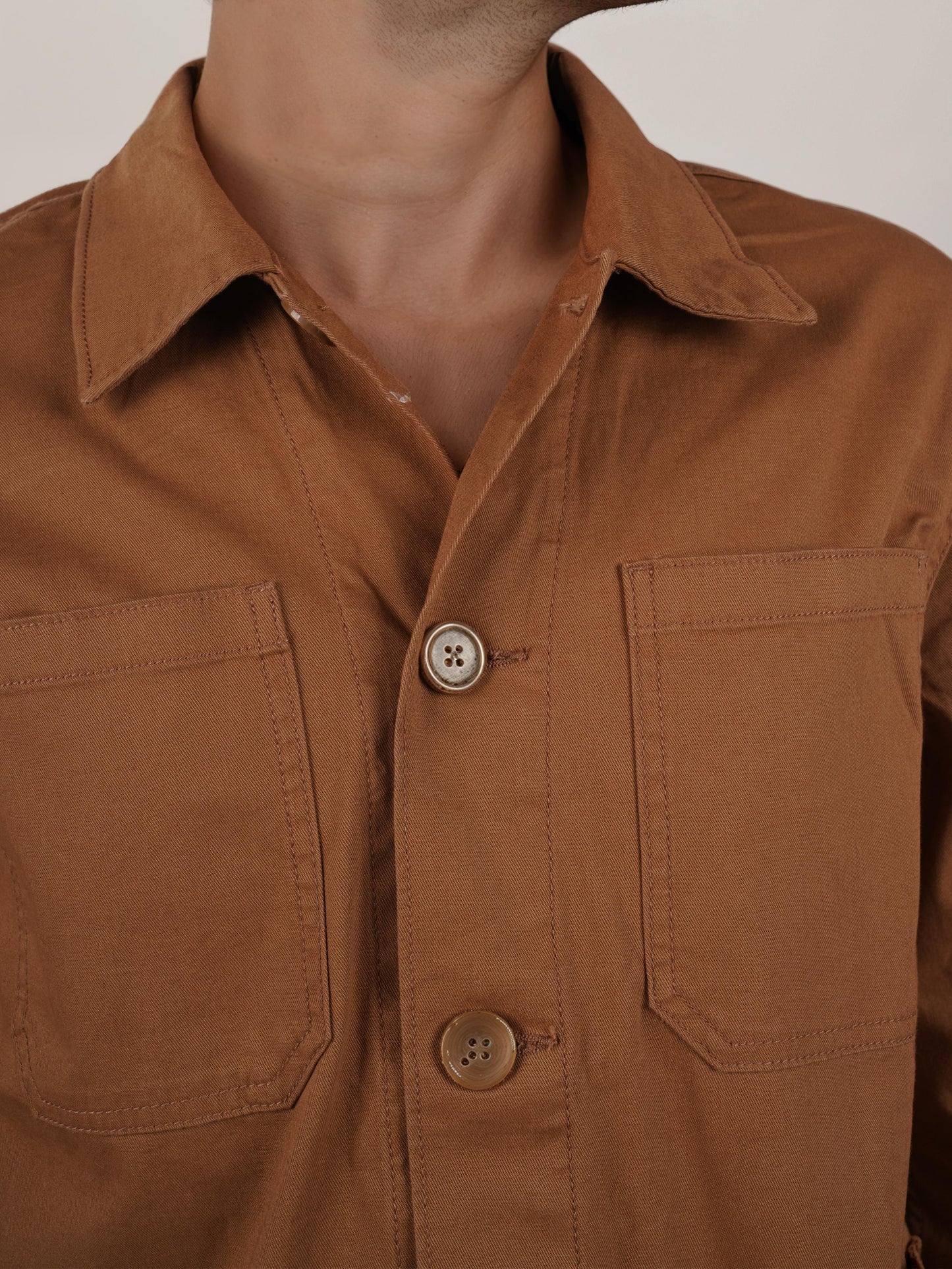 Brown Solid Cotton Jacket