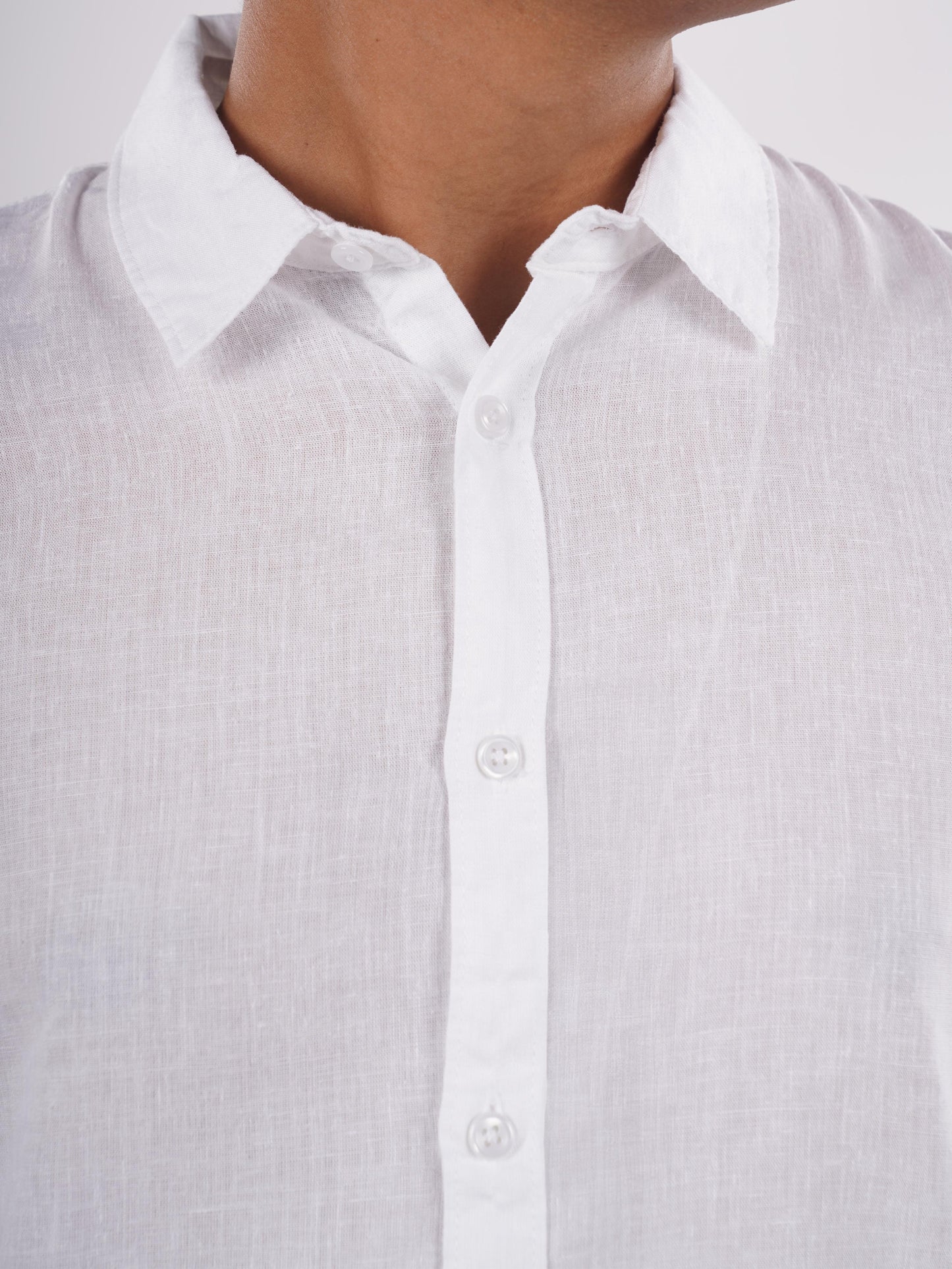 White Solid Linen Shirt