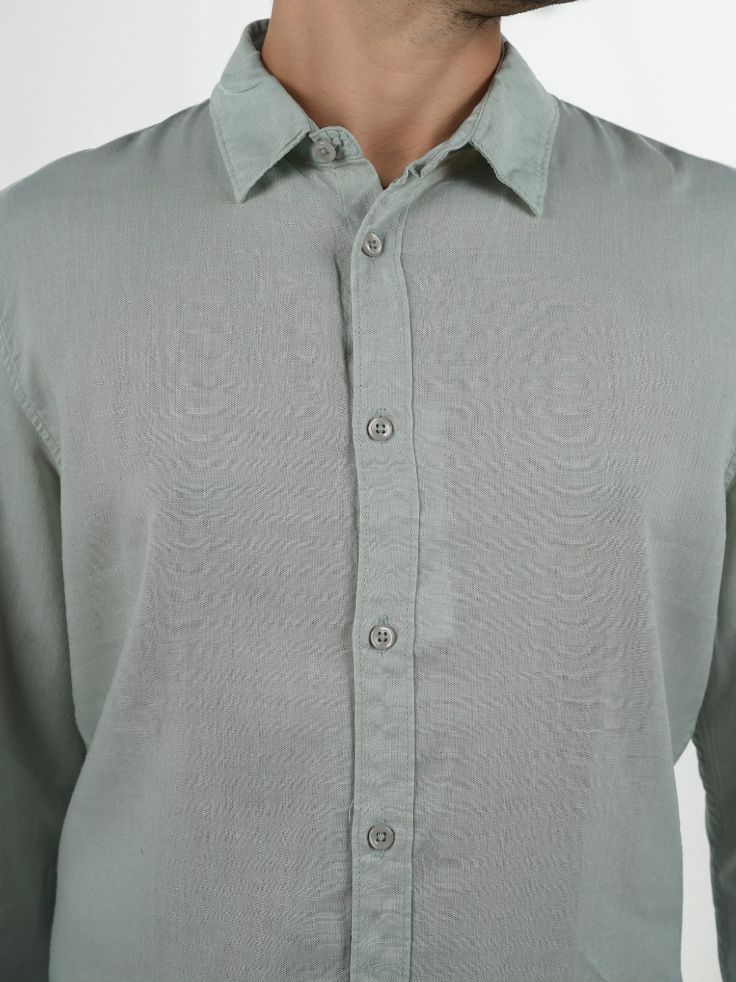 Green Solid Linen Shirt