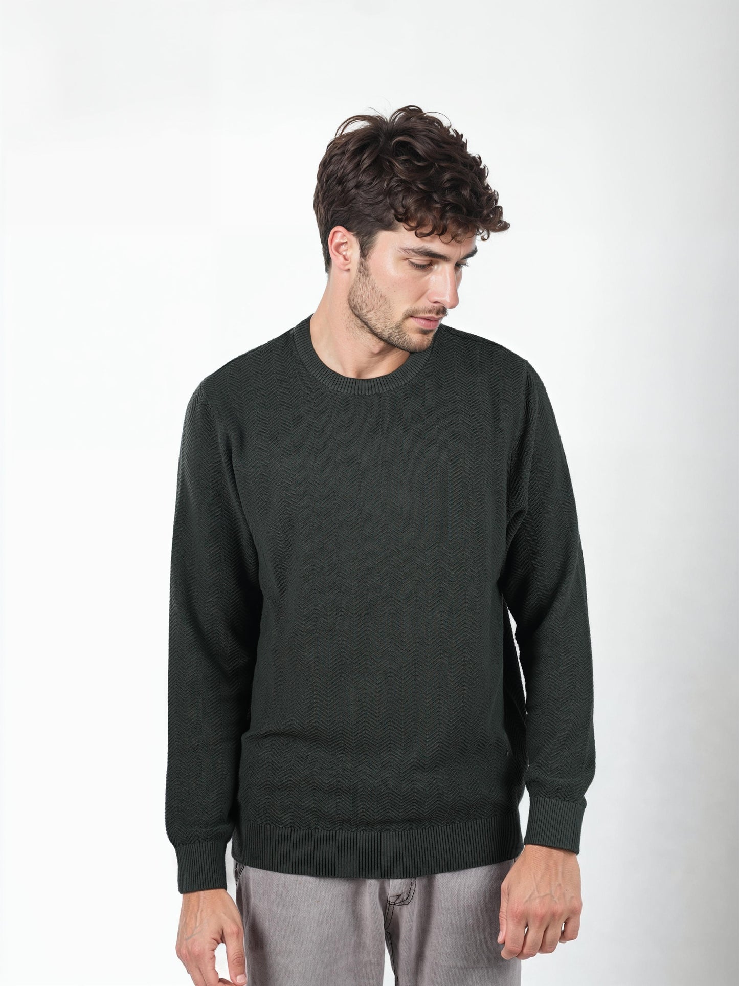 Green Solid Cotton Sweater