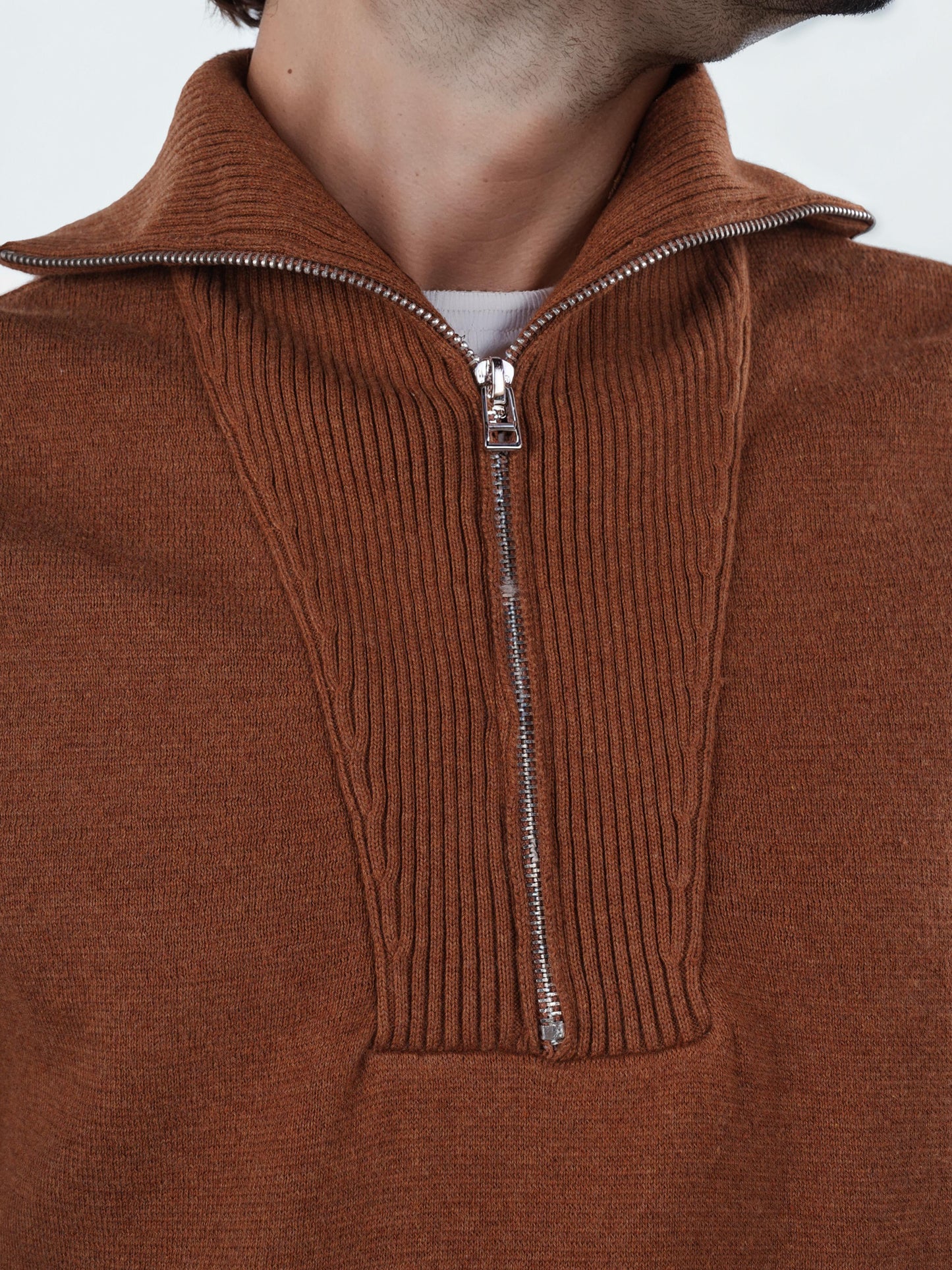 Brown Solid Cotton Sweater