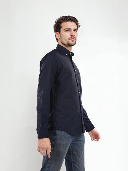 Navy Blue Solid Cotton Shirt