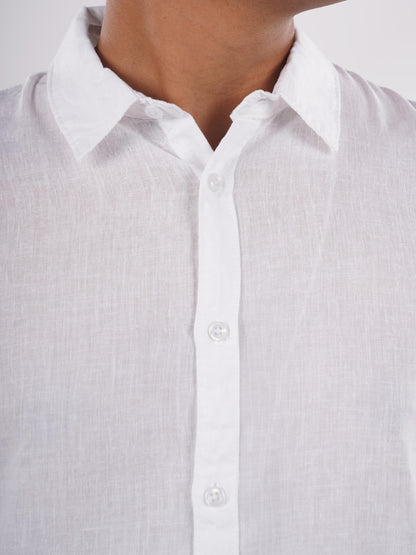 White Solid Linen Shirt