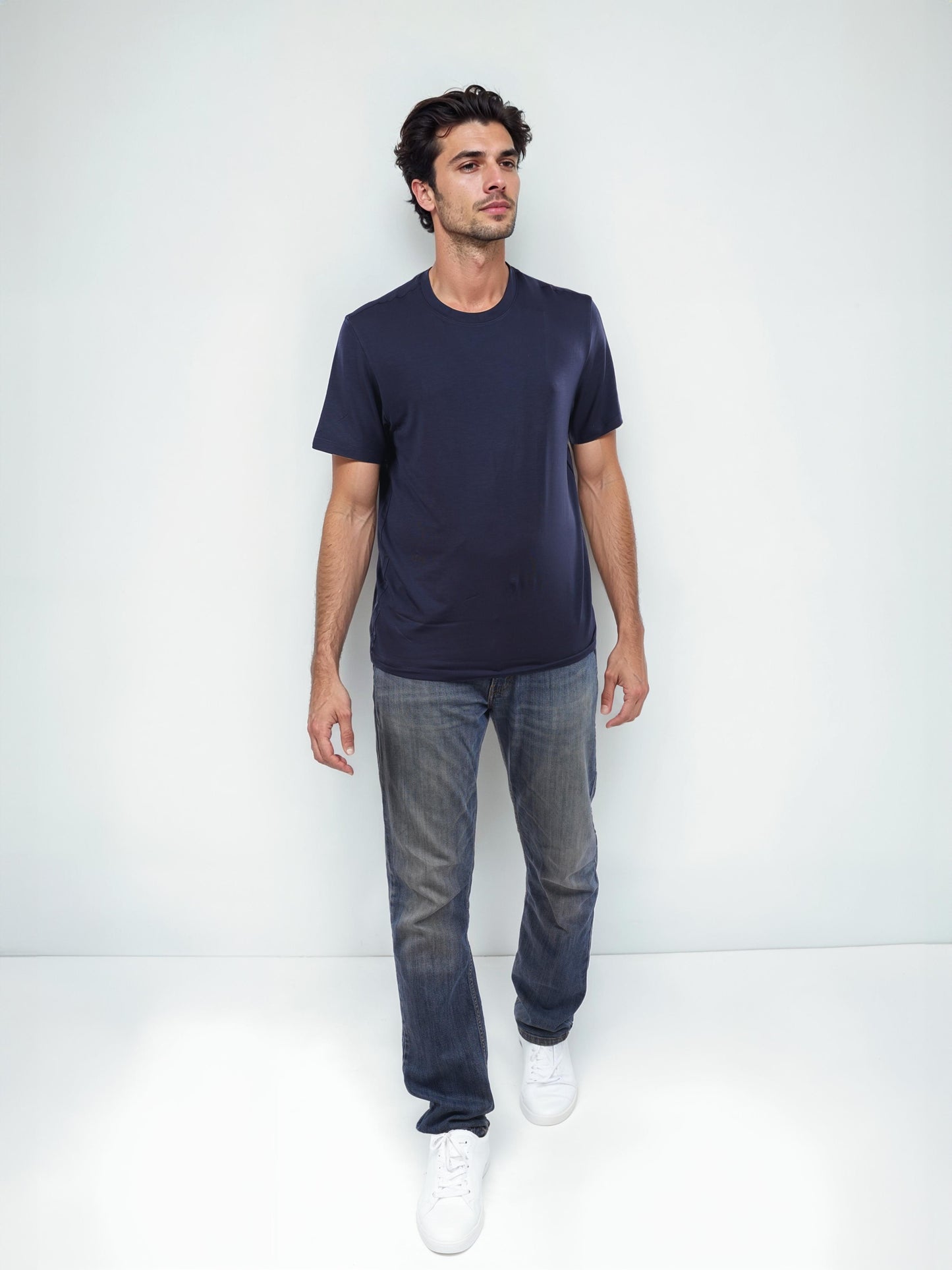 Navy Blue Solid Cotton T-shirt