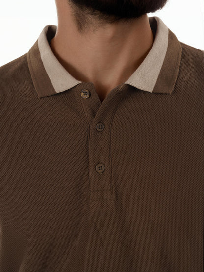 Brown Solid Cotton Polo