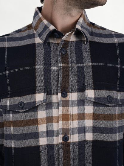 Navy Blue Checks Cotton Shirt