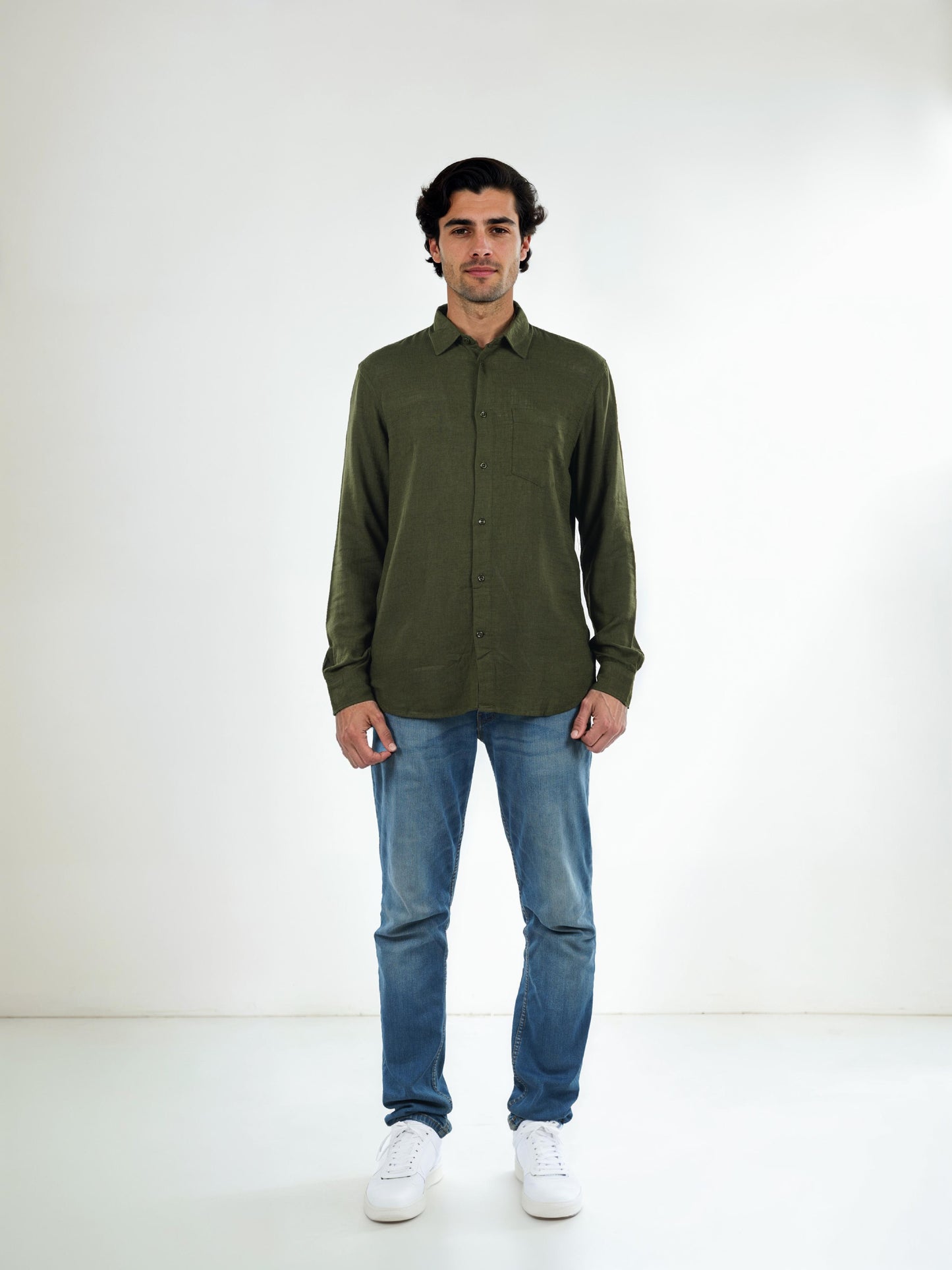 Green Solid Linen Shirt