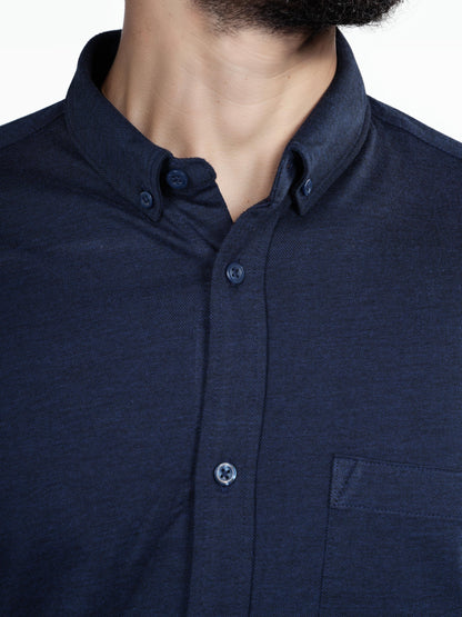 Navy Blue Solid Cotton Shirt