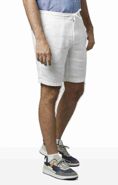 White Regular Fit Linen Shorts