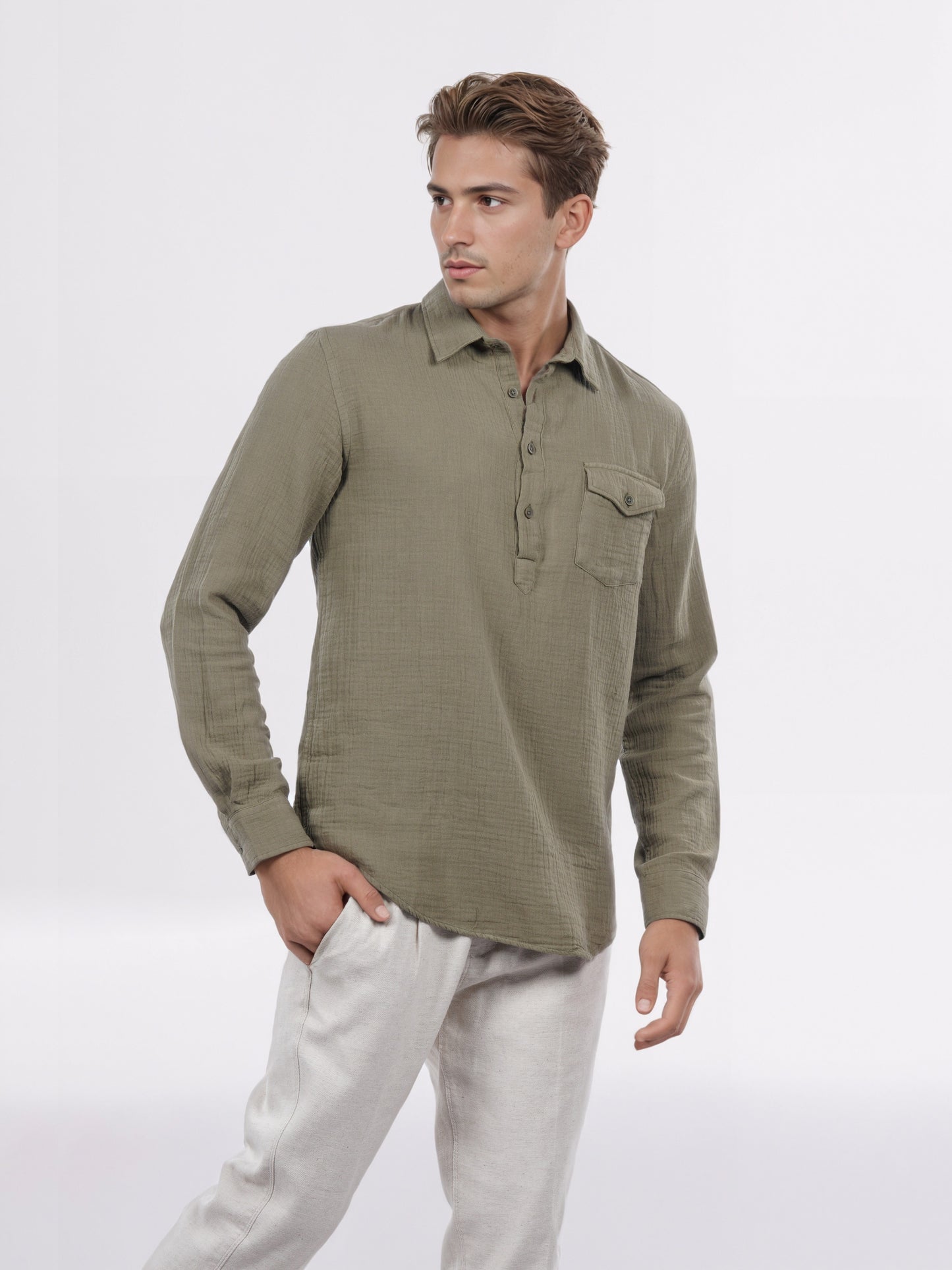 Celio* Men Olive Solid Regular Fit Cotton Shirt