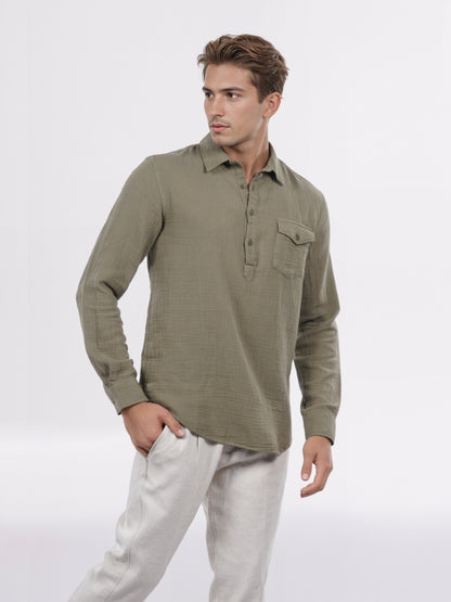Celio* Men Olive Solid Regular Fit Cotton Shirt