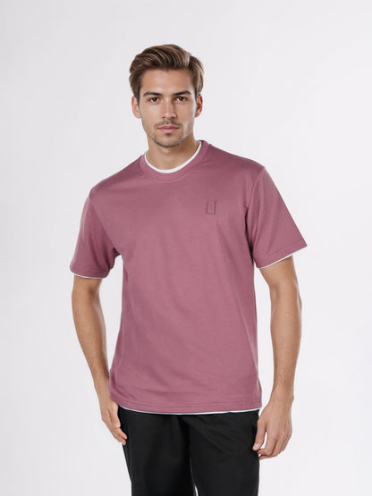 Celio* Men Pink Solid Boxy Fit Cotton-Poly-Blend T-Shirts