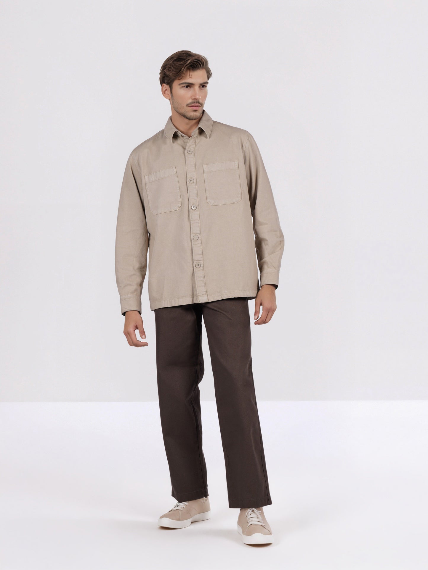 Celio* Men Beige Solid Overshirt Cotton Shirts