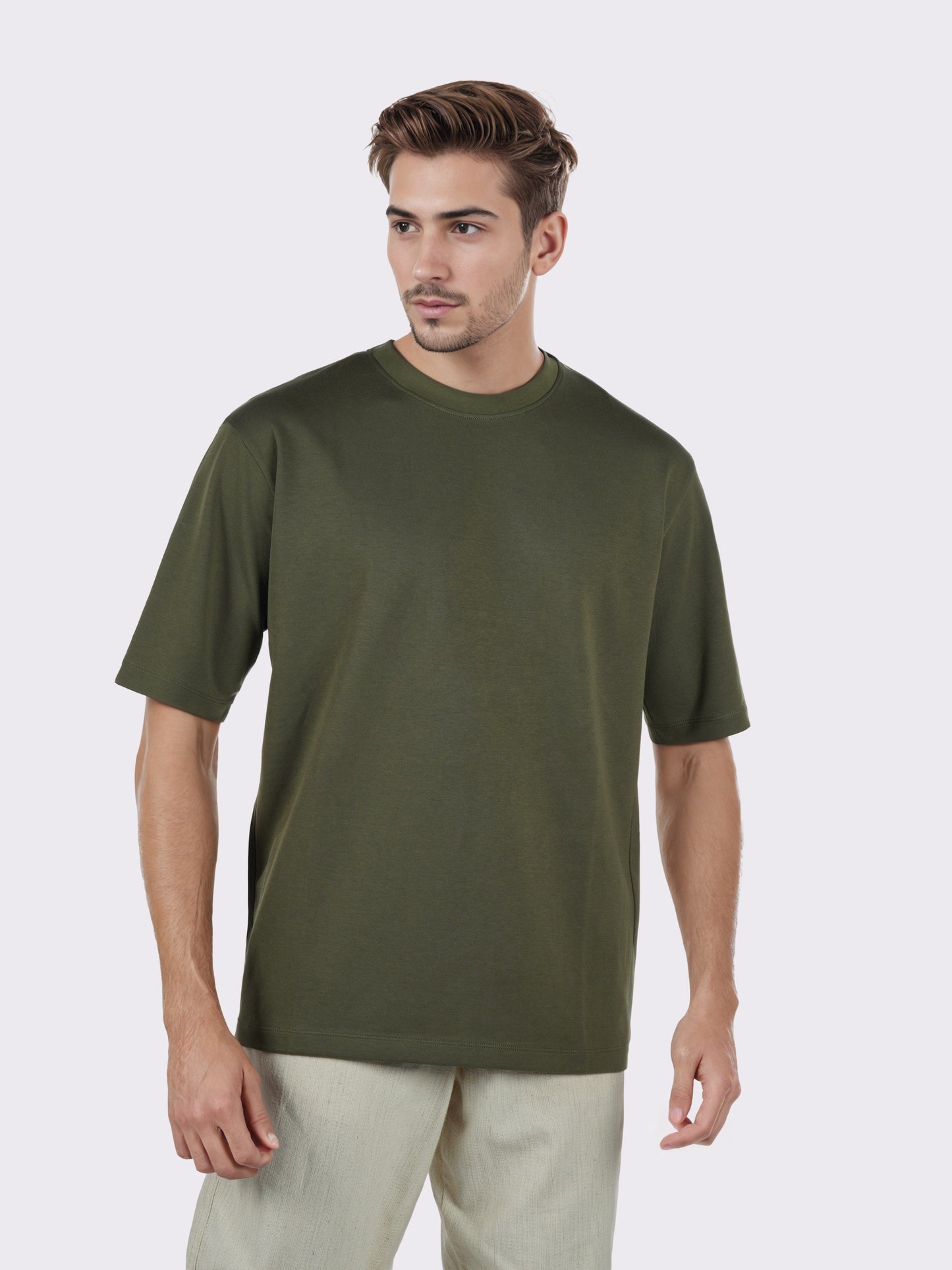 Celio* Men Olive Solid Oversized Cotton-Blend T-Shirts