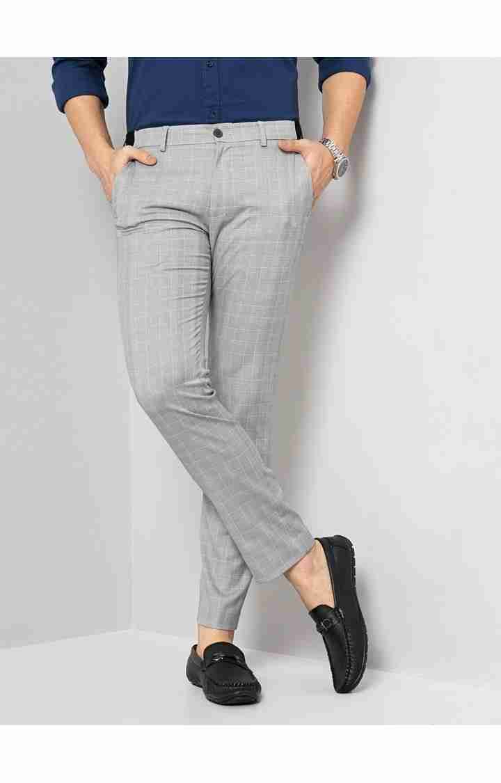 Grey Poly-Blend Slim Fit Formal Trousers