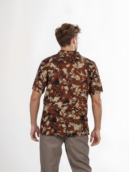 Celio* Men Brown Printed Regular Fit Viscose Shirt