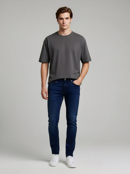 Celio Mens Blue Knit | Dobby Slim Fit Cotton Jeans